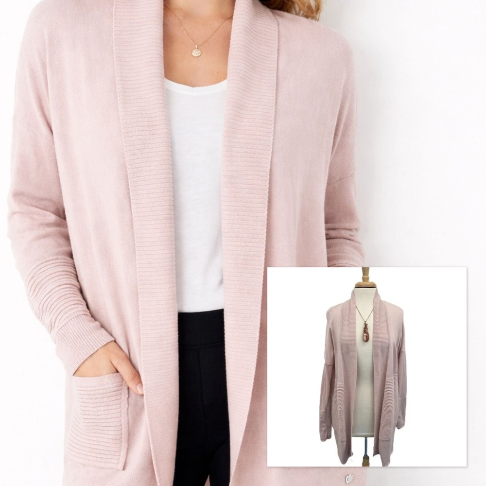 Lululemon Merino Wool Cardigan Womens 6‎ Pink Open Front Long Ribbed Sweater